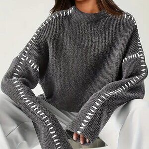 Women's Gray sweater white accents